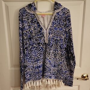 Lilly Pulitzer Blue and White Hooded Top